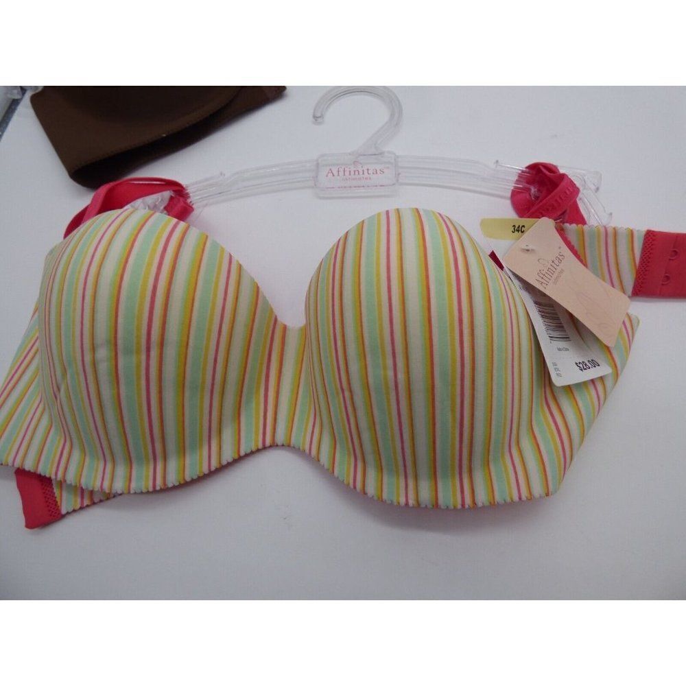 $56.00 Affinitas Intimates Set of 2 Push up bras,34C, striped/brown - Picture 2 of 6